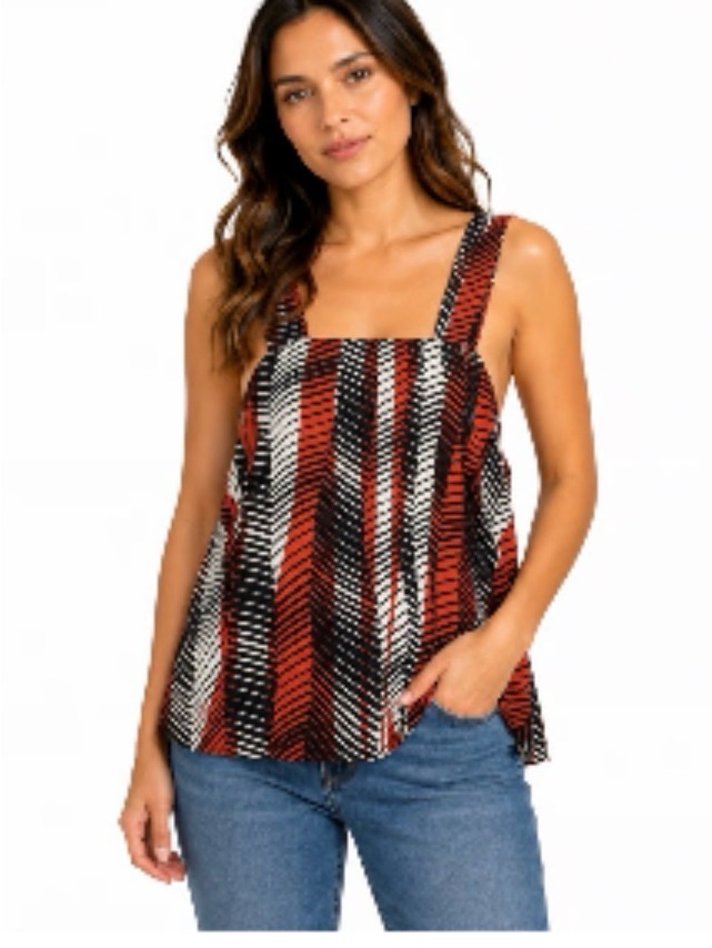 Zara Rust Black White Striped Square-Neck Tank